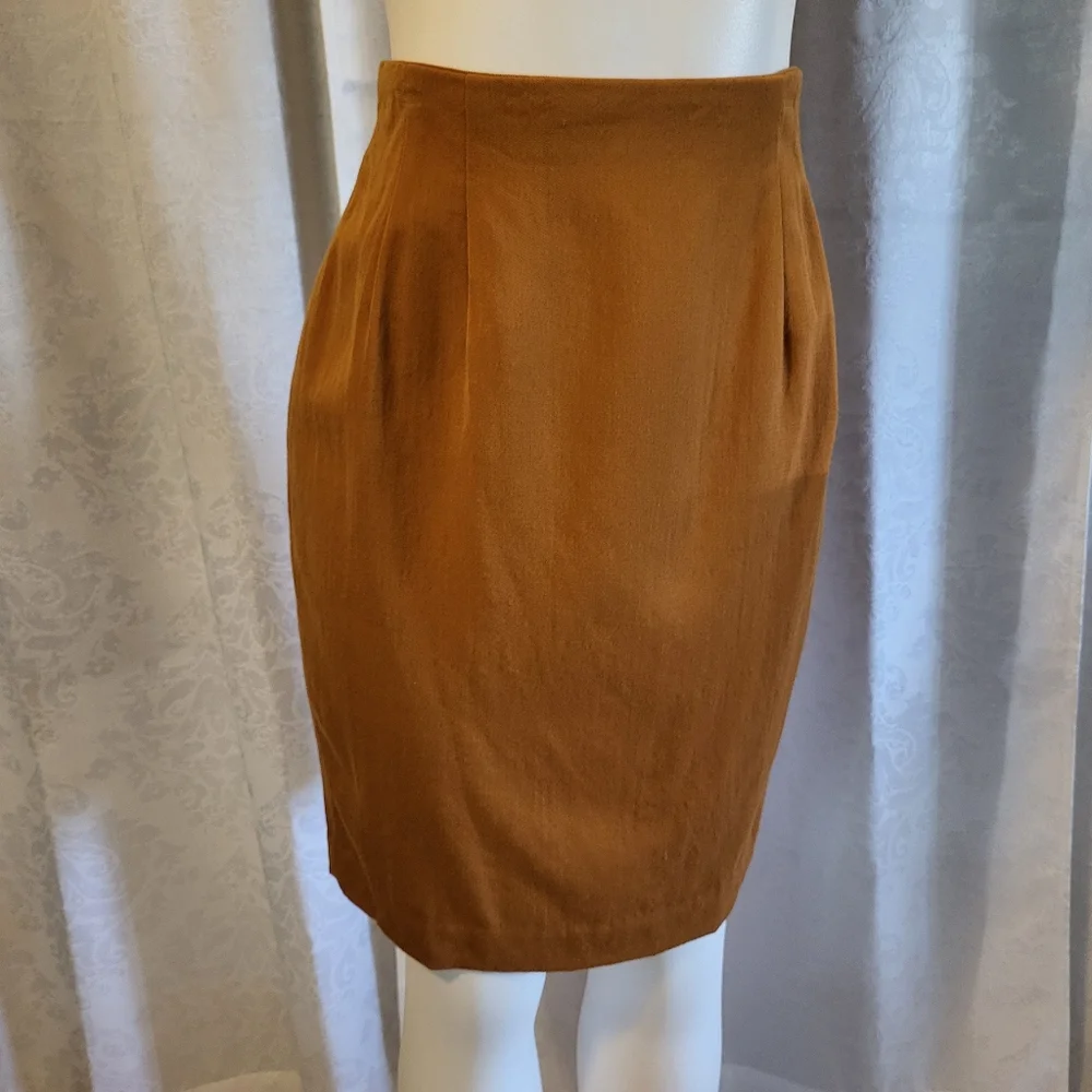VTG Anthony Michael Women 100% Wool Career Pencil Midi Skirt, Size 8, Yellow